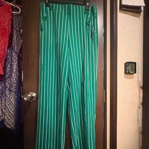 Emerald Striped Wide Leg Women's Pants